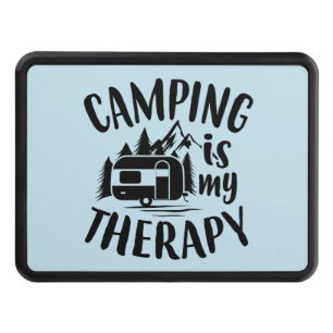 funny camping therapy word art hitch cover