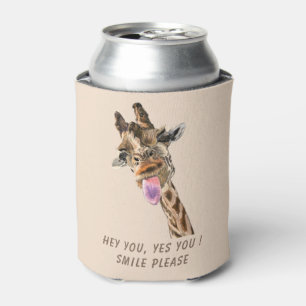 Funny Can Cooler Giraffe Tongue Out - Custom Text
