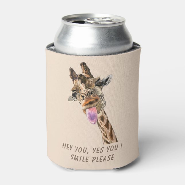 Funny Can Cooler Giraffe Tongue Out - Custom Text (Can Front)