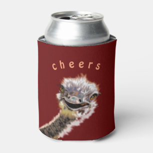 Funny Can Cooler Happy Ostrich Cheers - Your Text