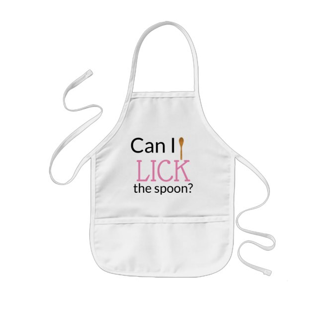 Funny Can I Lick the Spoon? Cute Pink Kids' Apron (Front)