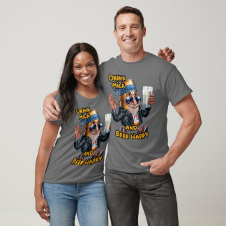 Funny Can of Beer drinking Milk on a Dark Grey T-Shirt