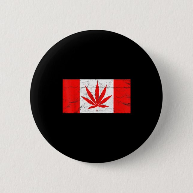 Funny Canada &amp; Weed Leaf! Canadian New Flag Jo Button (Front)