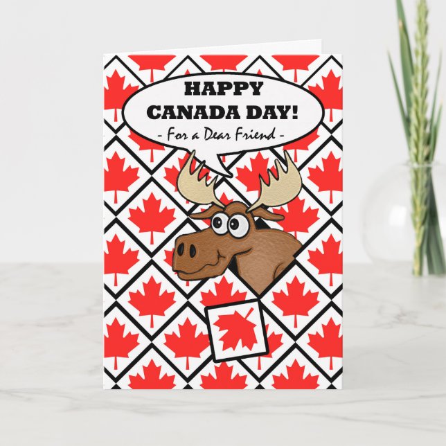 Funny Canada Day for Friend, Moose with Leaf Tiles Card (Front)