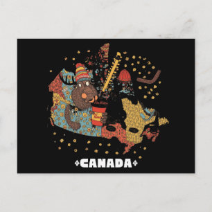 Funny Canada Map Beaver Hockey Toque Postcard