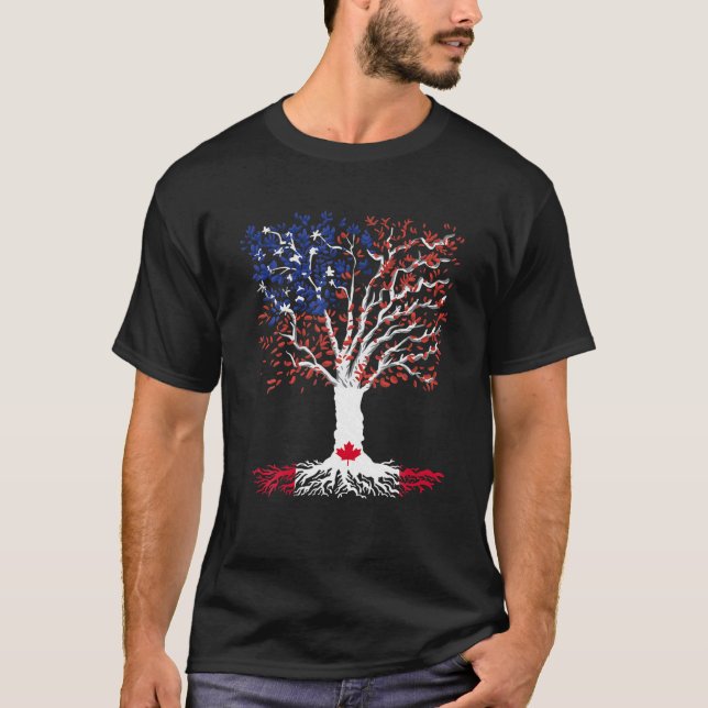 Funny Canada Maple Leaf Canadian Roots American Fl T-Shirt (Front)