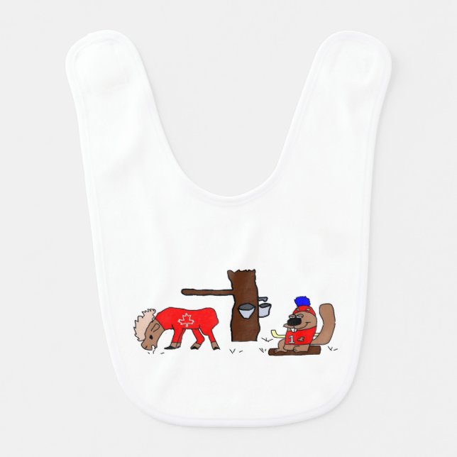 Funny Canada Moose and Beaver with Maple Syrup Baby Bib (Front)