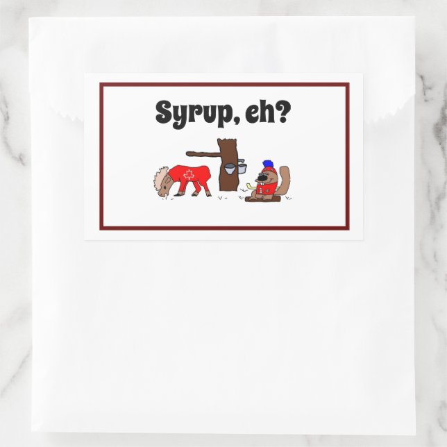 Funny Canada Moose and Beaver with Maple Syrup Rectangular Sticker (Bag)