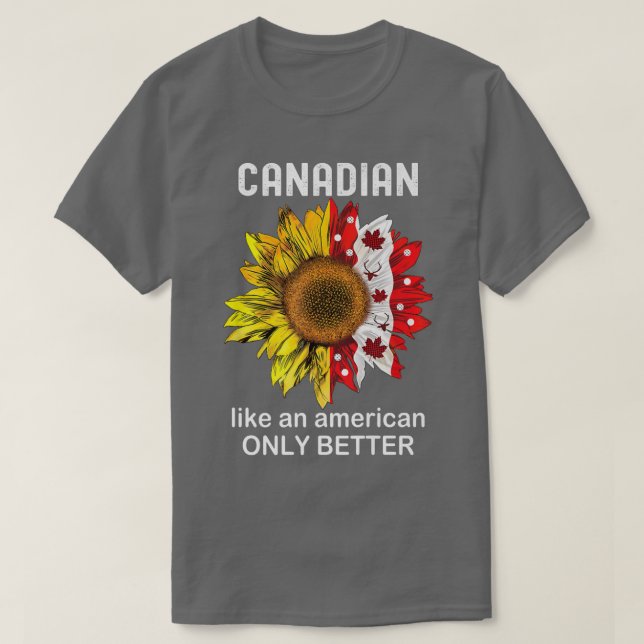 Funny Canadian  America Canada Day Sunflower Maple T-Shirt (Design Front)