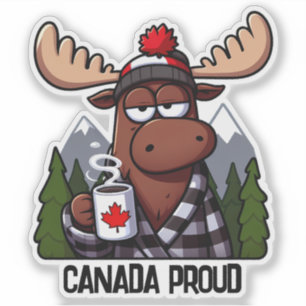 Funny Canadian Moose Coffee Buffalo Plaid Sticker