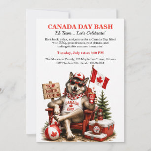 Funny Canadian Wolf Canada Day Backyard BBQ Party  Invitation