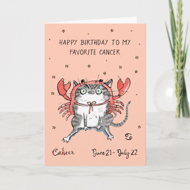 Funny Cancer card Zodiac Cat Star sign horoscope (Front)
