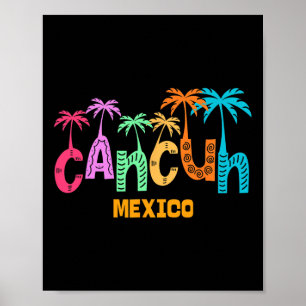 Funny Cancun Mexico Palm Tree Colorful Typography Poster
