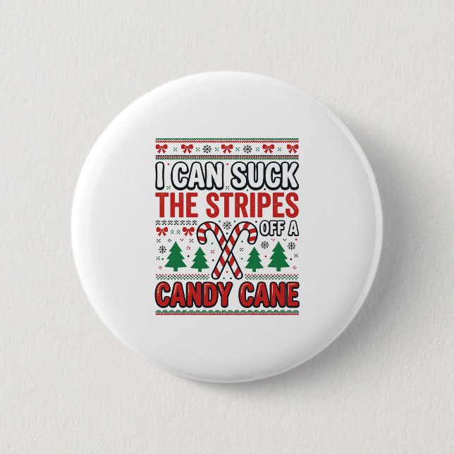 Funny Candy Cane Christmas Sweater Button (Front)