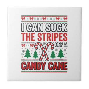 Funny Candy Cane Christmas Sweater Ceramic Tile
