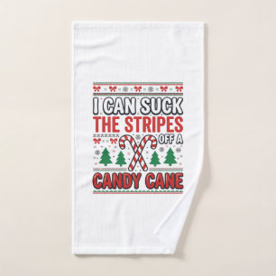 Funny Candy Cane Christmas Sweater Hand Towel
