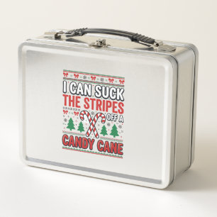 Funny Candy Cane Christmas Sweater Metal Lunch Box