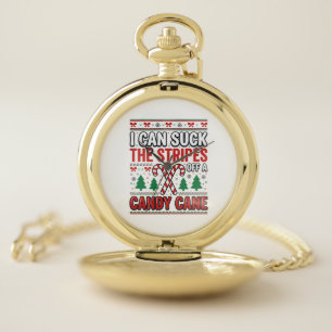 Funny Candy Cane Christmas Sweater Pocket Watch