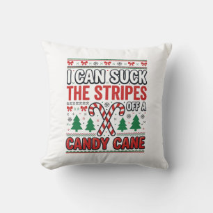 Funny Candy Cane Christmas Sweater Throw Pillow