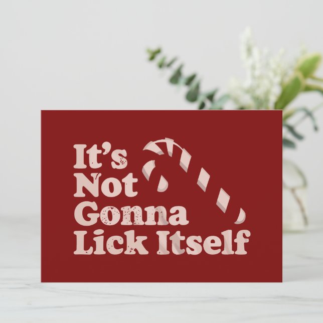 Funny Candy Cane Lick Itself Christmas Holiday Card (Standing Front)