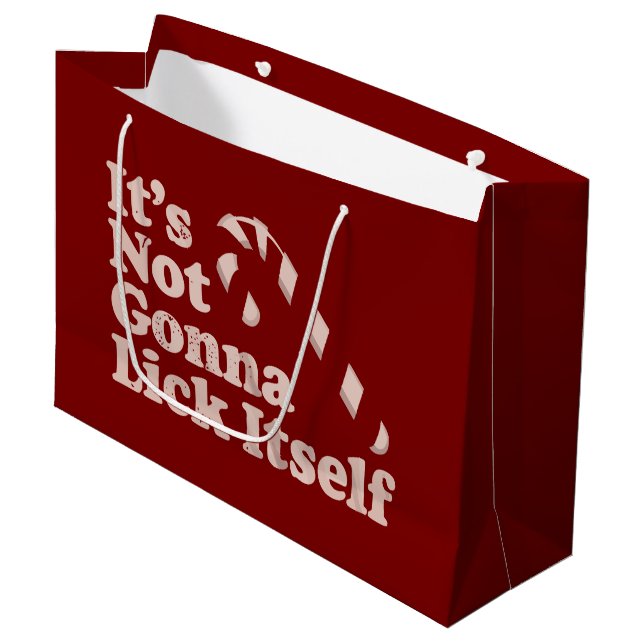 Funny Candy Cane Lick Itself Christmas Large Gift Bag (Front Angled)