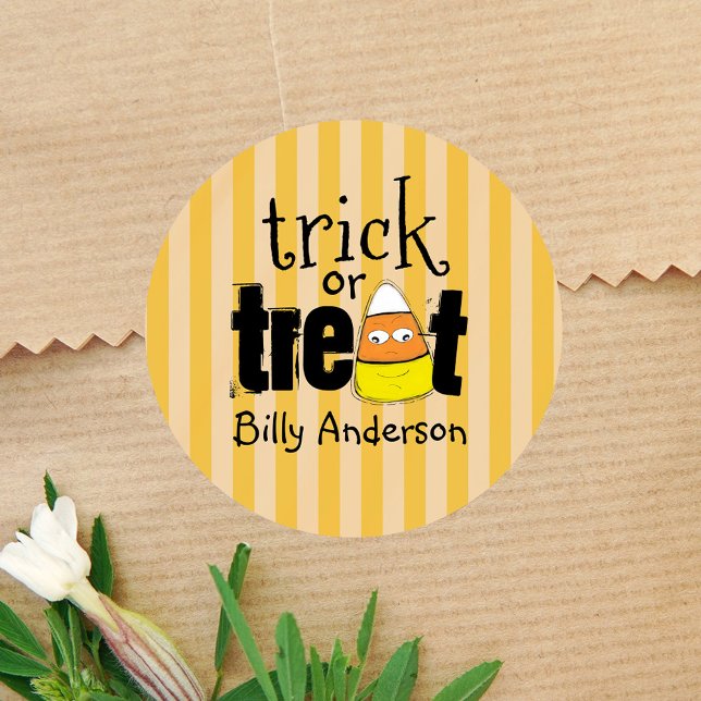 Funny Candy Corn Halloween Custom Classic Round Sticker (Halloween trick or treat custom sticker)