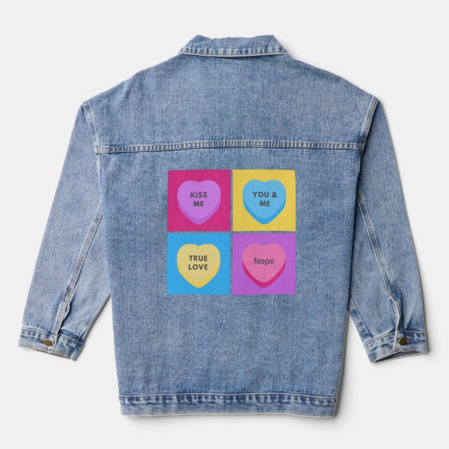 Funny Candy Hearts Anti Valentines Day Denim Jacket (Back)