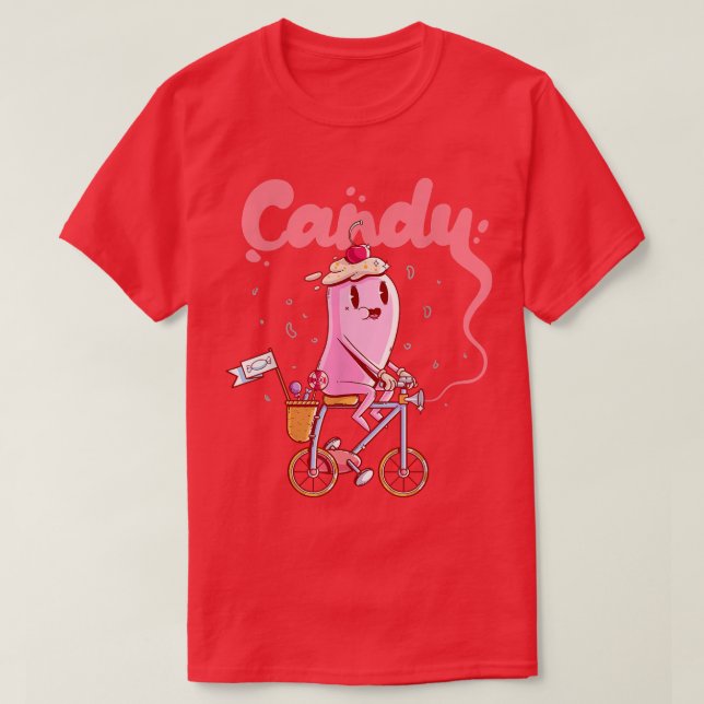 Funny Candy on a Bicycle  T-Shirt (Design Front)