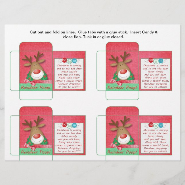 Funny Candy Packet Reindeer Poop with Saying Flyer (Front)