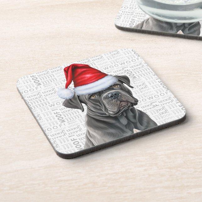Funny Cane Corso Dog Woof Word Art Holiday Beverage Coaster (Left Side)