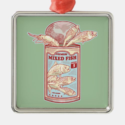 Funny canned fish metal ornament