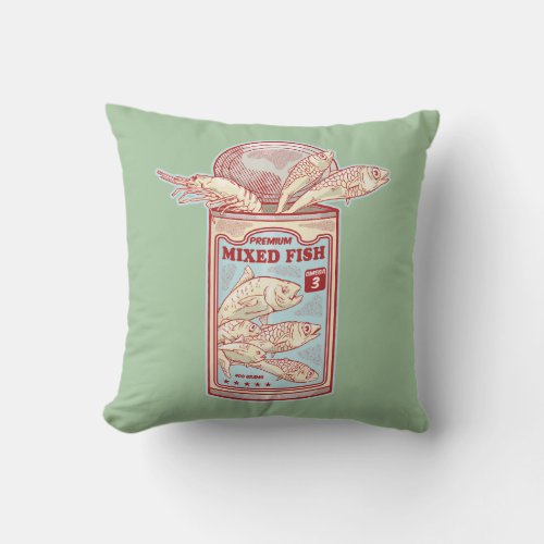 Funny canned fish throw pillow