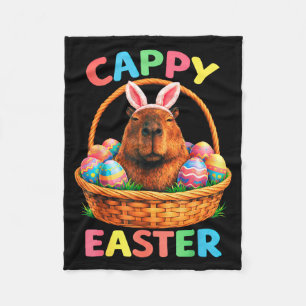 Funny cappy easter capybara bunny with eggs spring fleece blanket