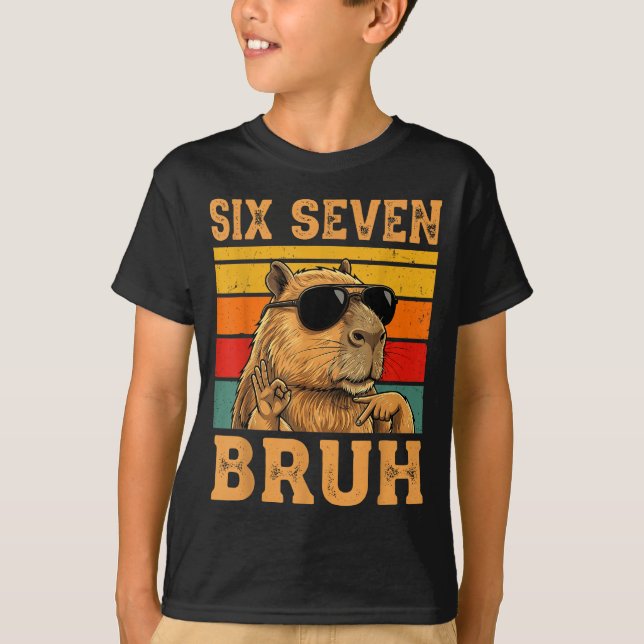 Funny Capybara 67 Meme Six Seven Bruh Boys Teens K T-Shirt (Front)
