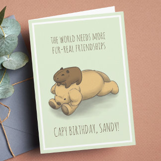 Funny Capybara and Dog Pun Green Birthday Card