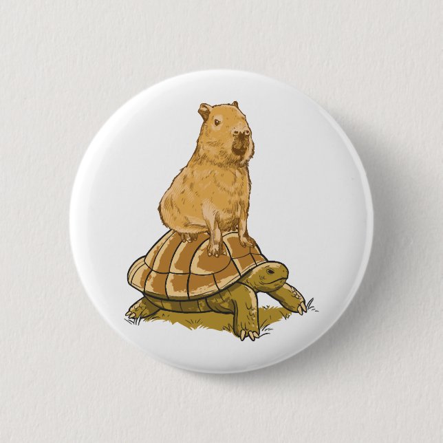 Funny Capybara Animal Turtle Cute Capybara Button (Front)