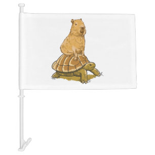 Funny Capybara Animal Turtle Cute Capybara Car Flag