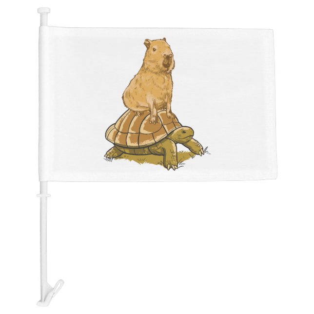 Funny Capybara Animal Turtle Cute Capybara Car Flag (Front)