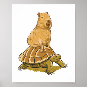 Funny Capybara Animal Turtle Cute Capybara Poster