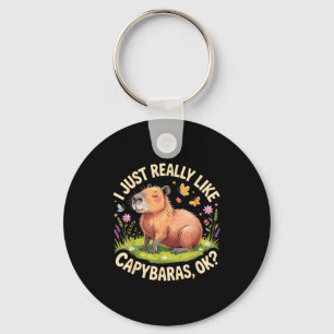 Funny Capybara Art For Men Women Kids Capy Rodent  Keychain