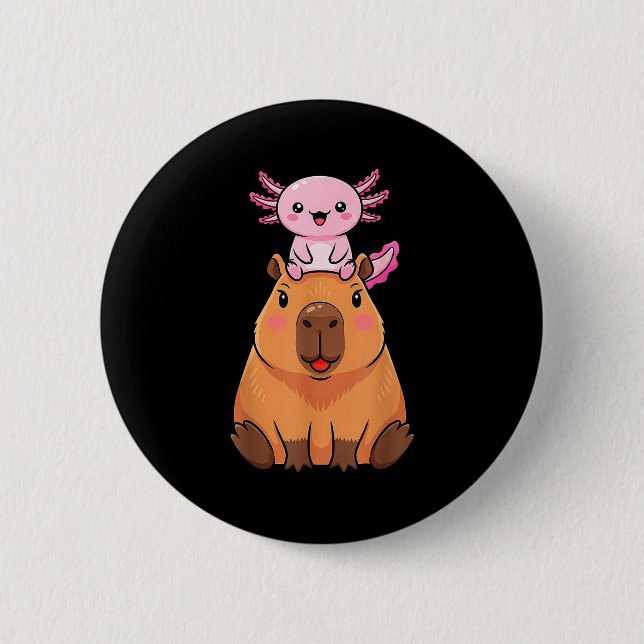 Funny Capybara Axolotl Kawaii Kids Boys Girls Anim Button (Front)