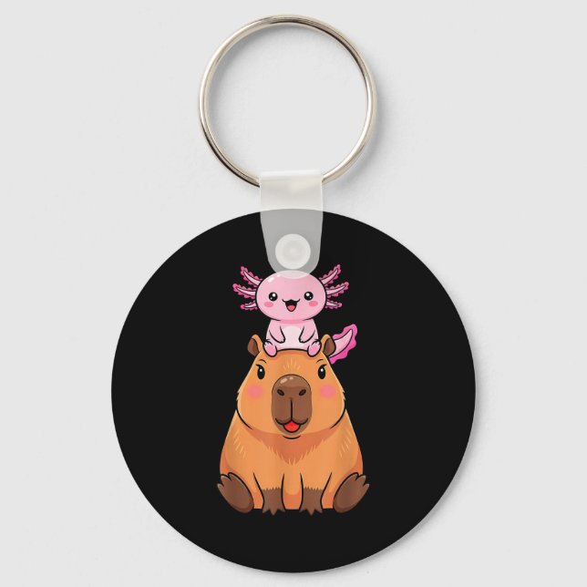 Funny Capybara Axolotl Kawaii Kids Boys Girls Anim Keychain (Front)