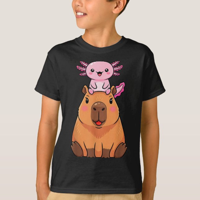 Funny Capybara Axolotl Kawaii Kids Boys Girls Anim T-Shirt (Front)
