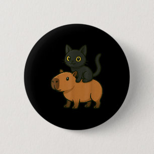 Funny Capybara Black Cat Animal Lover Mom Dad Kids Button