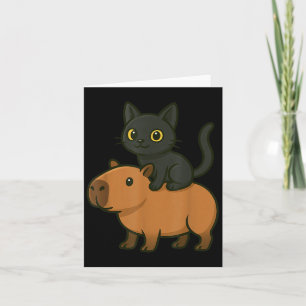 Funny Capybara Black Cat Animal Lover Mom Dad Kids Card