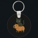 Funny Capybara Black Cat Animal Lover Mom Dad Kids Keychain<br><div class="desc">Funny Capybara Black Cat Animal Lover Mom Dad Kids</div>