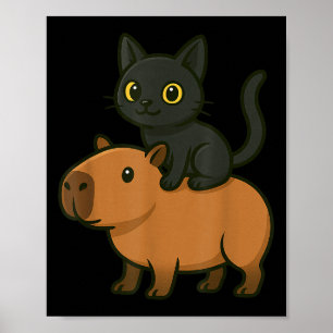 Funny Capybara Black Cat Animal Lover Mom Dad Kids Poster
