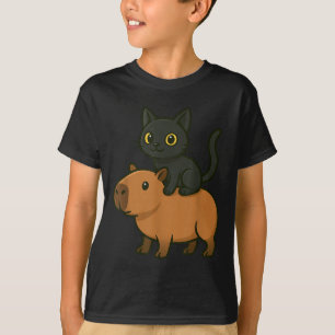 Funny Capybara Black Cat Animal Lover Mom Dad Kids T-Shirt