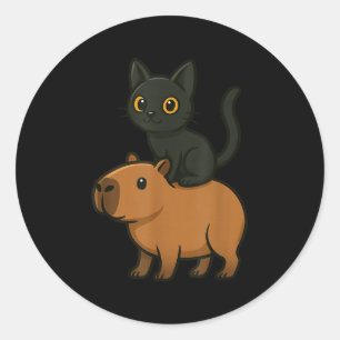 Funny Capybara Black Cat Animal Lover Zoo Day Mom  Classic Round Sticker