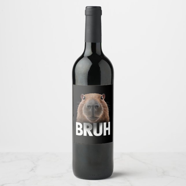 Funny Capybara Bruh  Wine Label (Front)